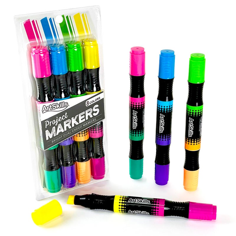 ArtSkills Jumbo Poster Markers for Kids, Neon Chisel Tip Markers, Dual-Tips, 8 Neon Colors, 4ct - Image 1
